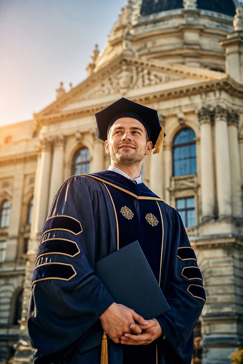 Doctoral graduate at prestigious university campus